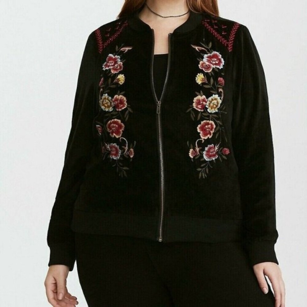 Torrid Floral Embroidered full zip‎ sweater jacket